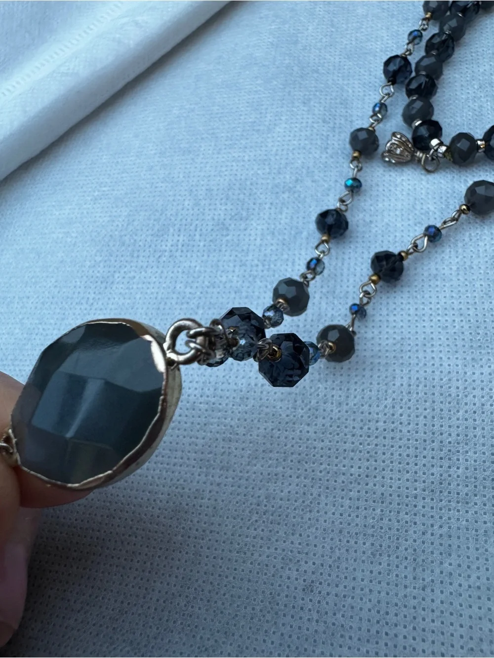 Black Gray Blue Beaded Necklace and Bracelet Set